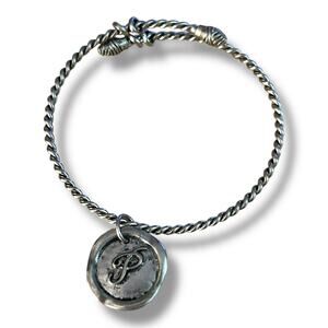 Vintage Cookie Lee Silver Tone Cable Bangle Bracelet Design P Initial Charm